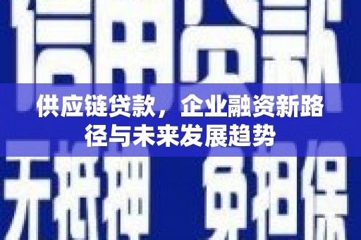毕节供应链贷款，企业融资新路径与未来发展趋势