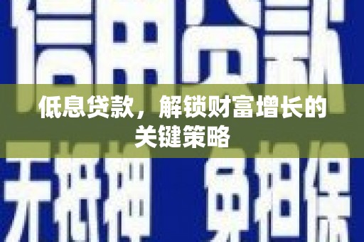 毕节低息贷款，解锁财富增长的关键策略